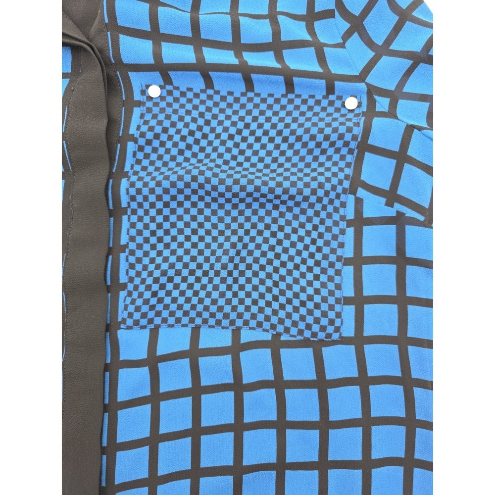 Michael Kors Blouse XS Blue Black Plaid Checkered Button Front Long Sleeve - Picture 6 of 12